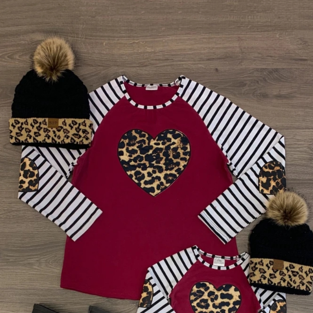 LAST ONE! Burgundy Cheetah Heart Shirt Mom Sizes